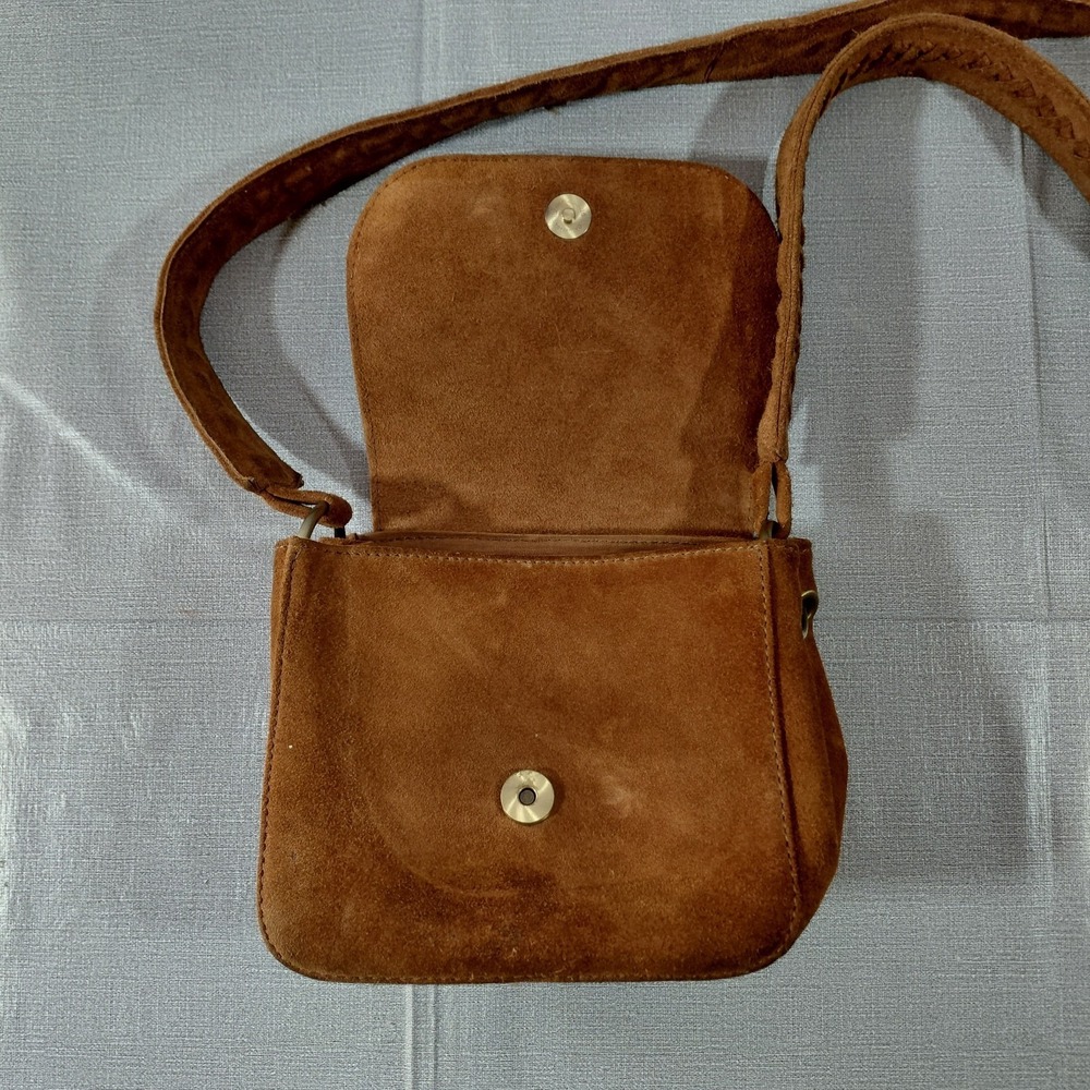 American Eagle Genuine Suede Cow Leather Crossbody Purse Brown - Picture 6 of 15
